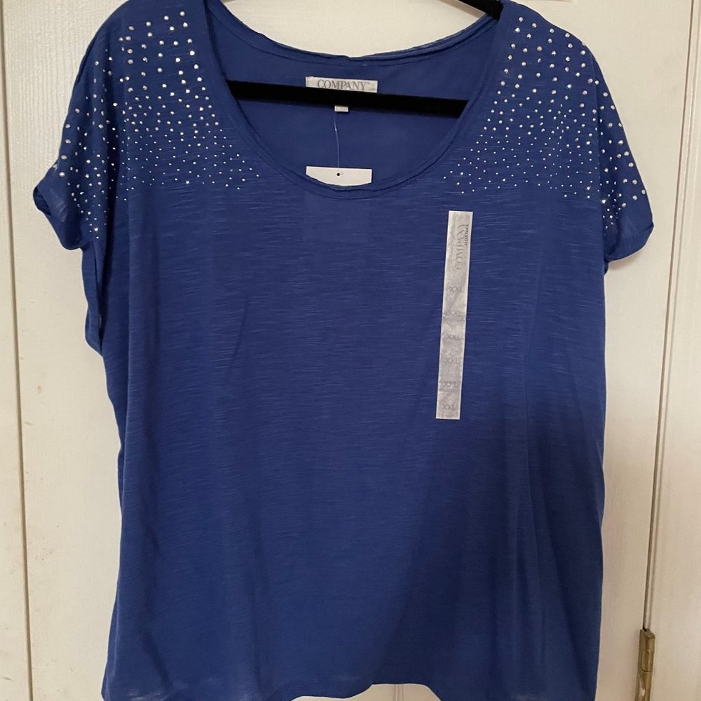 Blue top with sparkling stones on shoulders - 2X